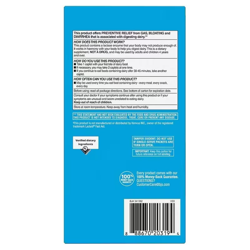 berkley jensen Maximum Strength Fast Acting Lactase Enzyme 9000 FCC - Natural Dairy Relief Digestive Supplement - Helps Prevent Bloating, Gas, Loose Bowels Due to Lactose Intolerance, 180 Tablets