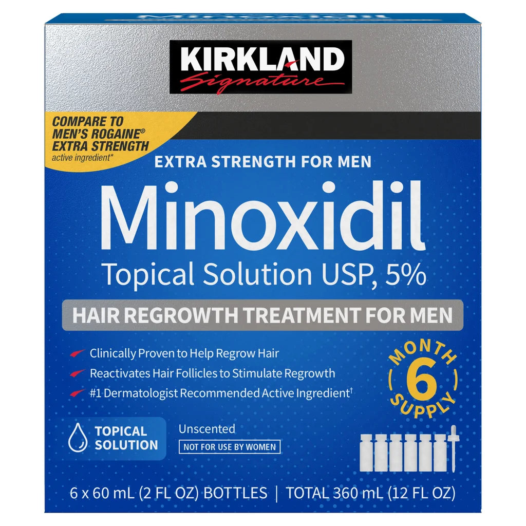 Kirkland Minoxidil 5% for Men, Topical Solution Extra Strength Hair Regrowth Treatment, 6 Months Supply, Total 12 Fl Oz, Dropper Applicator