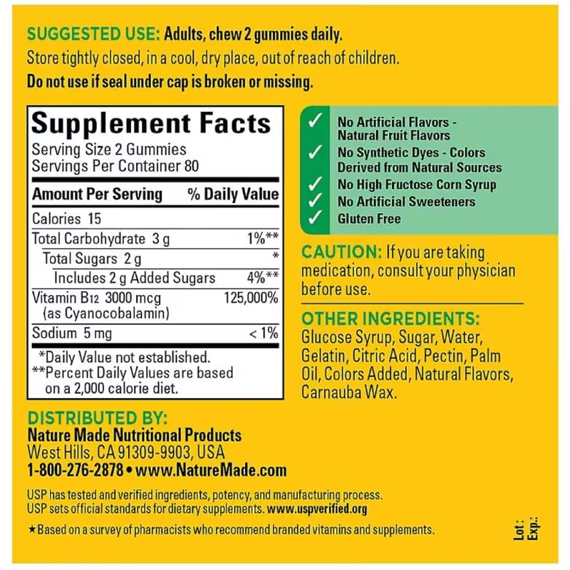 Nature Made B12 Gummies Extra Strength 3000 MCG PER 2 Gummies (160 CT)