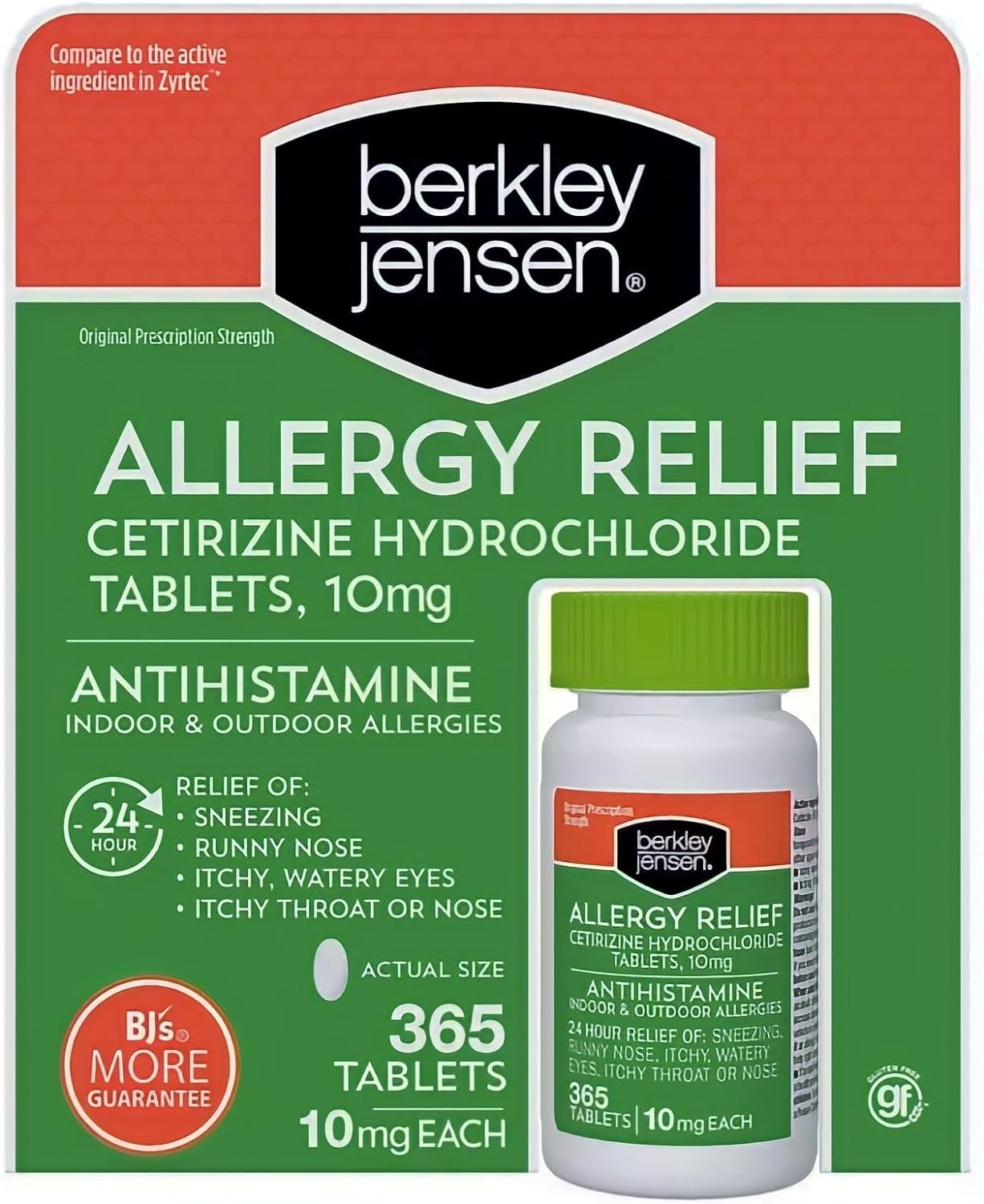 Berkley Jensen Allergy Relief 10mg Cetirizine Hydrochloride Tablets, 365 ct.