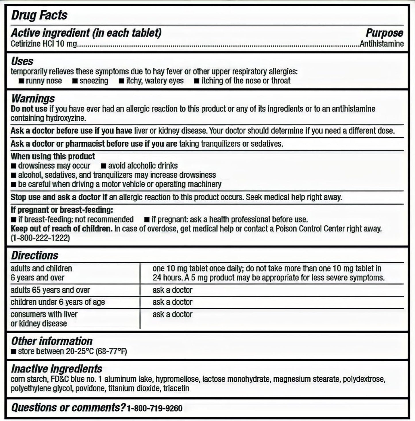 Berkley Jensen Allergy Relief 10mg Cetirizine Hydrochloride Tablets, 365 ct.