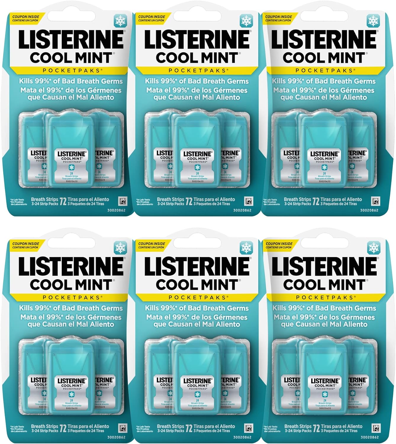 Listerine Cool Mint Pocketpaks Breath Strips, 6 pk./72 Strips