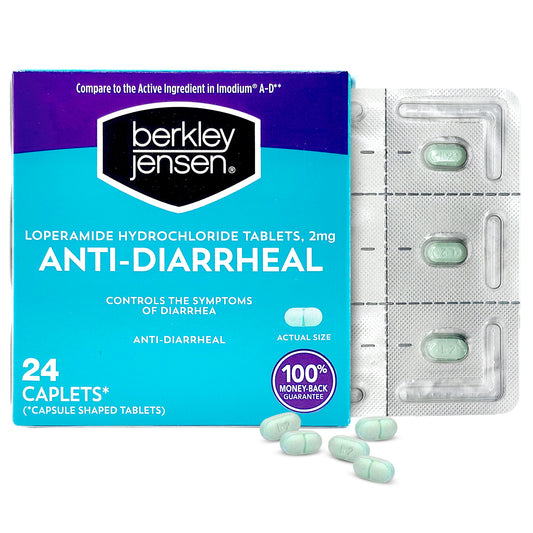 Berkley Jensen Loperamide Hydrochloride Anti-Diarrheal 2 mg Tablets, 24 ct.