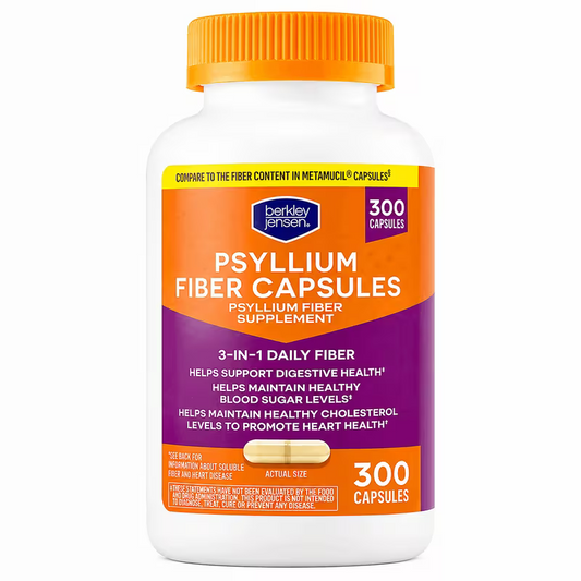 berkley jensen Daily Psyllium Husk Supplement, Natural Fiber for Men & Women - Fiber Capsules for Digestive Health, Easing Constipation, Aiding Nutrient Absorption, Made in USA