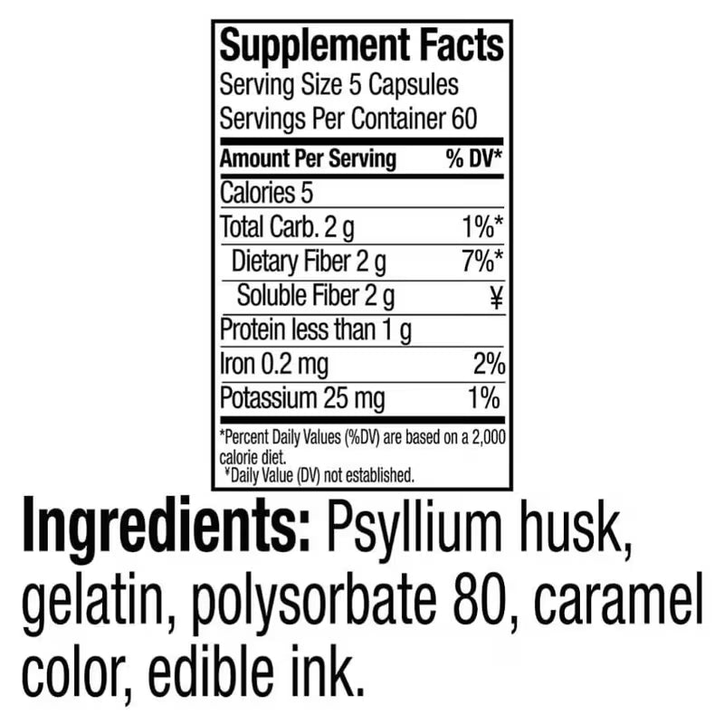berkley jensen Daily Psyllium Husk Supplement, Natural Fiber for Men & Women - Fiber Capsules for Digestive Health, Easing Constipation, Aiding Nutrient Absorption, Made in USA
