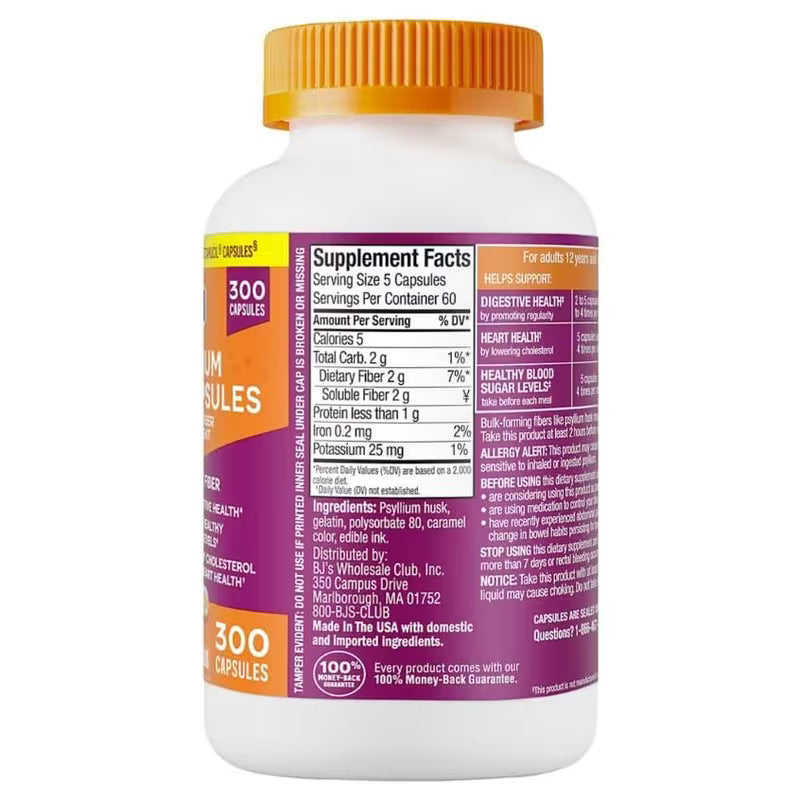 berkley jensen Daily Psyllium Husk Supplement, Natural Fiber for Men & Women - Fiber Capsules for Digestive Health, Easing Constipation, Aiding Nutrient Absorption, Made in USA